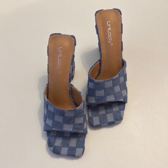 Shoes - Union Bay Blue Checkered Cottage-Core Heels Size 8
